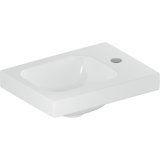 Geberit iCon Light hand-rinse basin, 38 cm x 28 cm, with tap hole on the right, without overflow, shelf surfac...