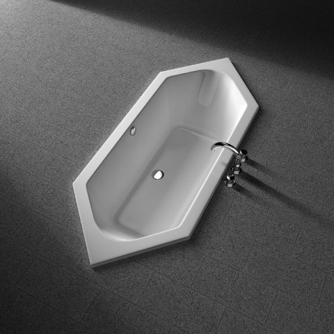 Koralle T200 hexagon - bathtub 195x80cm, overflow front, white