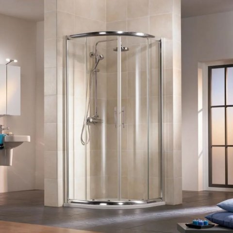 HSK Favorit sliding door round shower with curved panes, size: 100 x 100 x 185 cm, radius: 550 mm