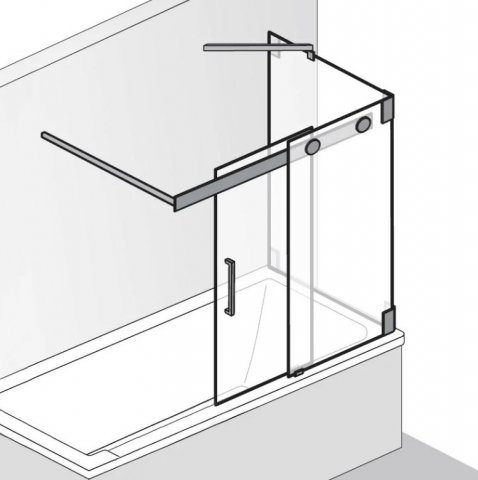 HSK K2 Bath tub attachment, sliding door 2-part + side panel, size: up to 100.0 x 150.0 cm, stop: right