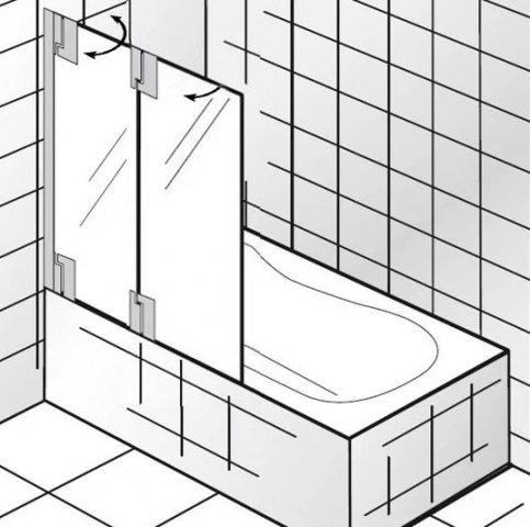 HSK K2P Bath tub attachment, 2 movable elements, size: 114.0 x 140.0 cm, stop: left