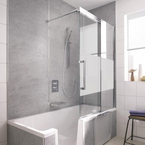 HSK K2P Bath tub attachment, 2-part sliding door, size: 94.0 x 150.0 cm, fixed element right