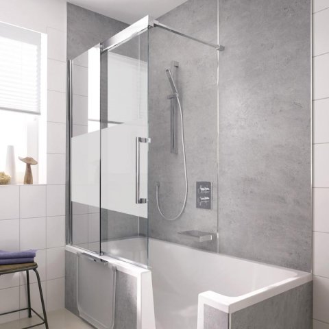 HSK K2P Bath tub attachment, 2-part sliding door, size: 104.0 x 150.0 cm, fixed element left