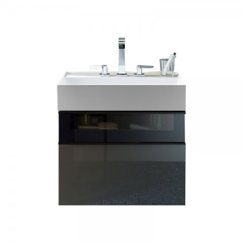 Burgbad Yumo washbasin incl. vanity unit, width: 665mm, handle G0179, with aluminium frame front