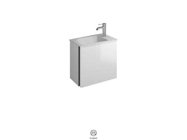 Burgbad Badu mineral cast washbasin, white velvet, incl. vanity unit, width 52cm, right version, SFU...