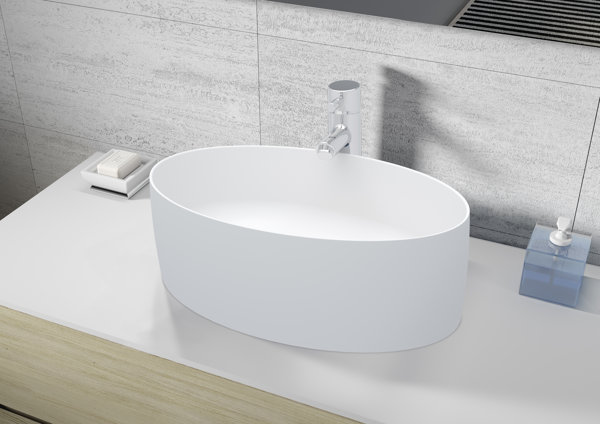Riho Thin countertop washbasin, oval, Solid Surface, satin white, W025...