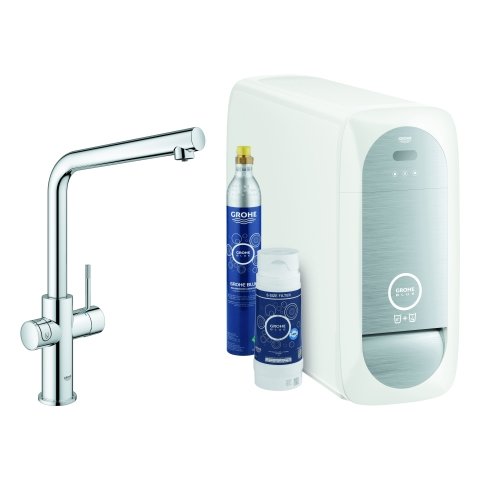 Grohe Blue Home L-Auslauf Starter Kit 31454 Einhand-Spültischbatterie mit Filterfunktion, mit Kühl...