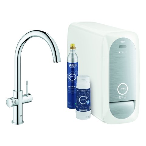 Grohe Blue Home C-Auslauf Starter Kit 31455 Einhand-Spültischbatterie mit Filterfunktion, mit Kühl...