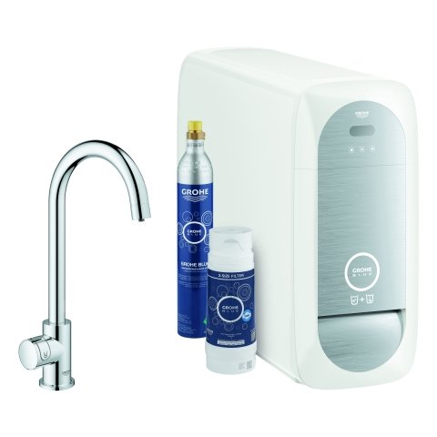 Grohe Blue Home Mono C-Auslauf Starter Kit 31498 Mono Armatur mit Filterfunktion, mit Kühler und WIFI