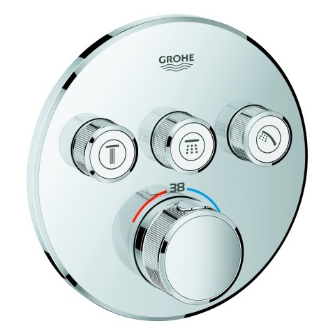 Grohe Grohtherm SmartControl Thermostat with three shut-off valves, round wall rosette