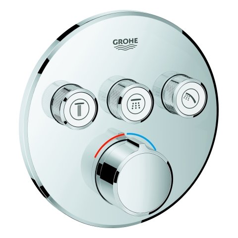 Grohe SmartControl flush-mounted mixer, three shut-off valves, round rosette