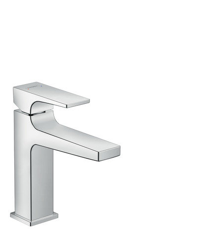 hansgrohe Metropol single-lever basin mixer 110, with lever handle, push-open pop-up waste, projecti...